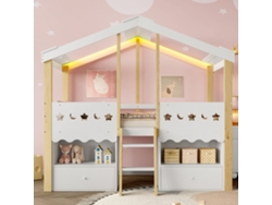 Cama Semi Alta 90x200 Cm - Casa, 2 Cajones, Luz Led, Sin Colchón - Blanco + Natural