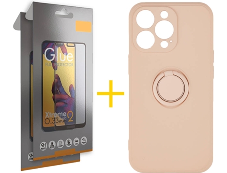 Carcasa + 2 Protectores de Vidrio Full iPhone 13 Pro Max SKYHE Gel O-Ring Rosa