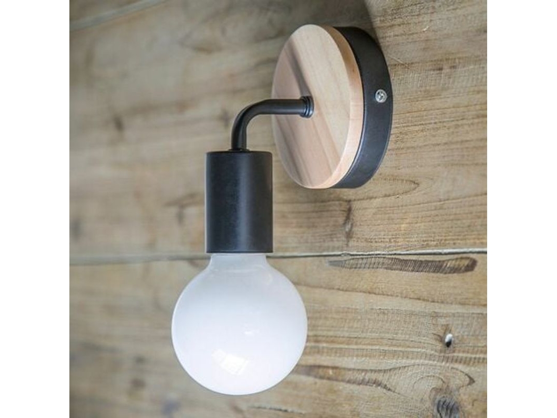 Aplique De Pared Led Negro Con Casquillo E27, De Hierro Y Madera, Estilo Industrial, Ideal Para Dormitorio, Bar U Hotel (bombilla No Incluida).