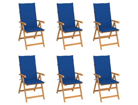 Conjunto 6 Silla de exterior VIDAXL Azul Teca (57x71.5x109 cm)