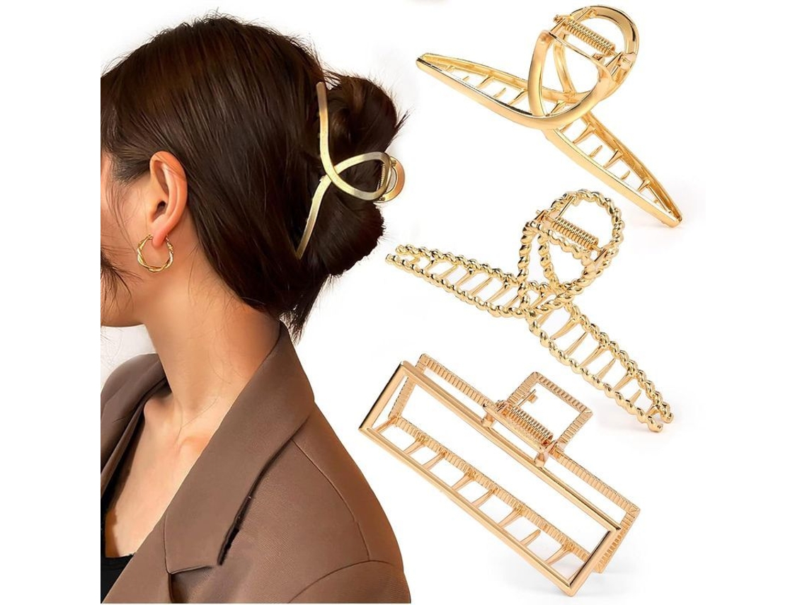 3 Pinzas Metálicas Grandes Para Cabello Grueso, Sujeción Fuerte, Antideslizantes, Pinzas Para Cabello Largo, Estilo Moderno.