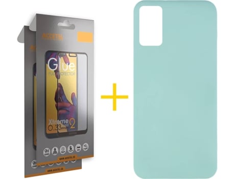 Funda y Protector de Vidrio Full 2 x Samsung Galaxy A41 ACCETEL Silicona Líquida Verde Agua