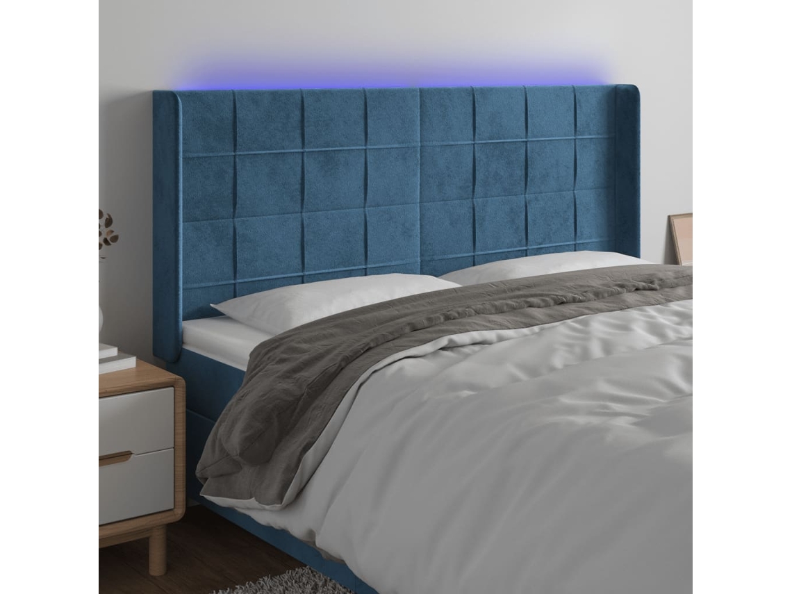 Cabecero Con Led De Terciopelo Azul Oscuro 203x16x118/128 Cm