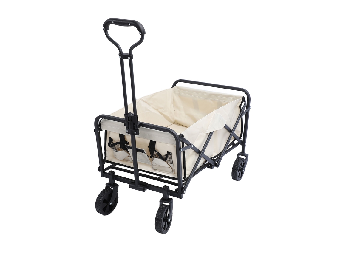 Carrito plegable de 5" con ruedas, capacidad de 80 kg, compacto, resistente y duradero para compras deportivas y camping, color beige
