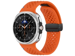 Bracelete Para Samsung Galaxy Watch 8 / 8 Classic - Silicone Respirável Com Padrão Colmeia E Fivela Magnética Preta - Laranja