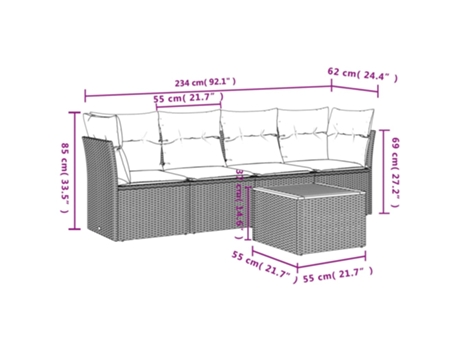 Conjunto 5 de muebles de jardín VIDAXL y cojines ratán sintético negro