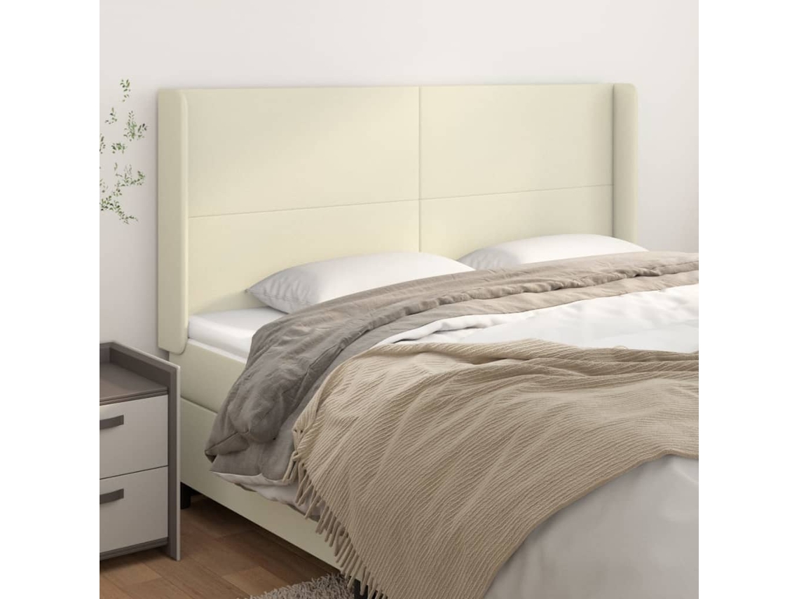 Cabecero | Panel de cama con solapas, piel sintética, 203 x 16 x 118/128 cm, color crema