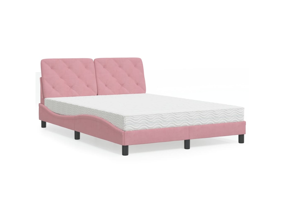 Cama Con Colchón Terciopelo Rosa 140x190 Cm