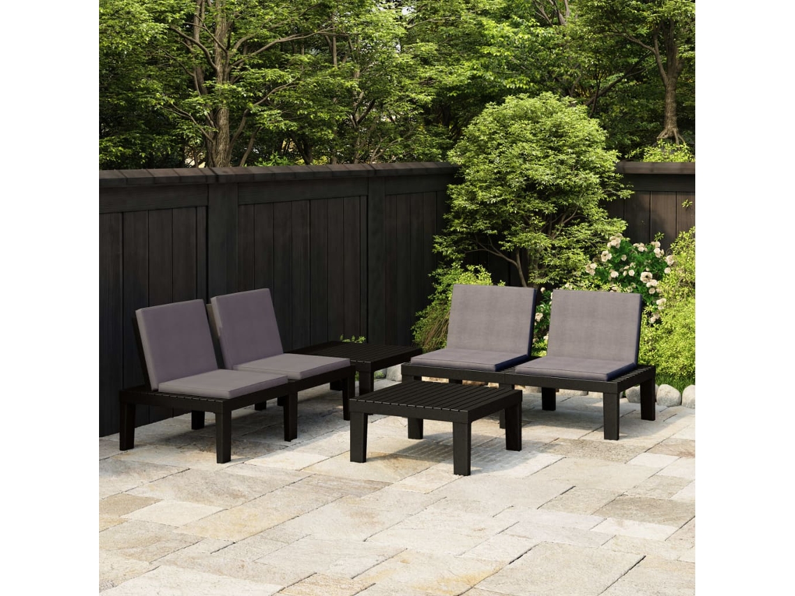 Conjunto de jardín DKD Home Decor de 10 piezas con cojines de plástico gris