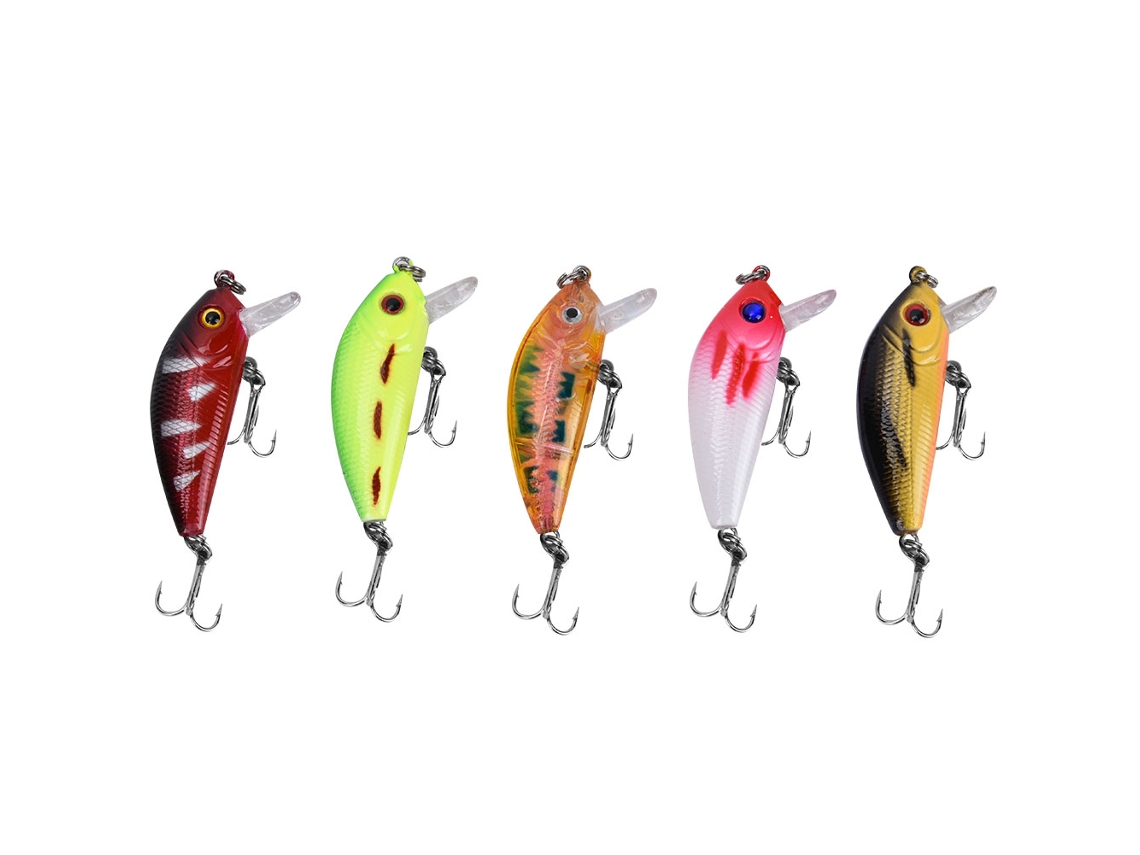 Kit De Señuelos Artificiales Pequeños Tipo Pez De 5 Cm, De Flotación Lenta, 5 Piezas Para Pesca Con Anzuelo Triple.