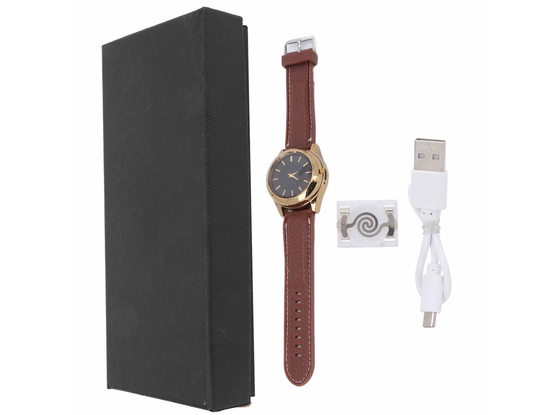 Reloj Encendedor Usb Portátil Recargable, Moderno, Regalo Ideal, Multifuncional, Dorado.