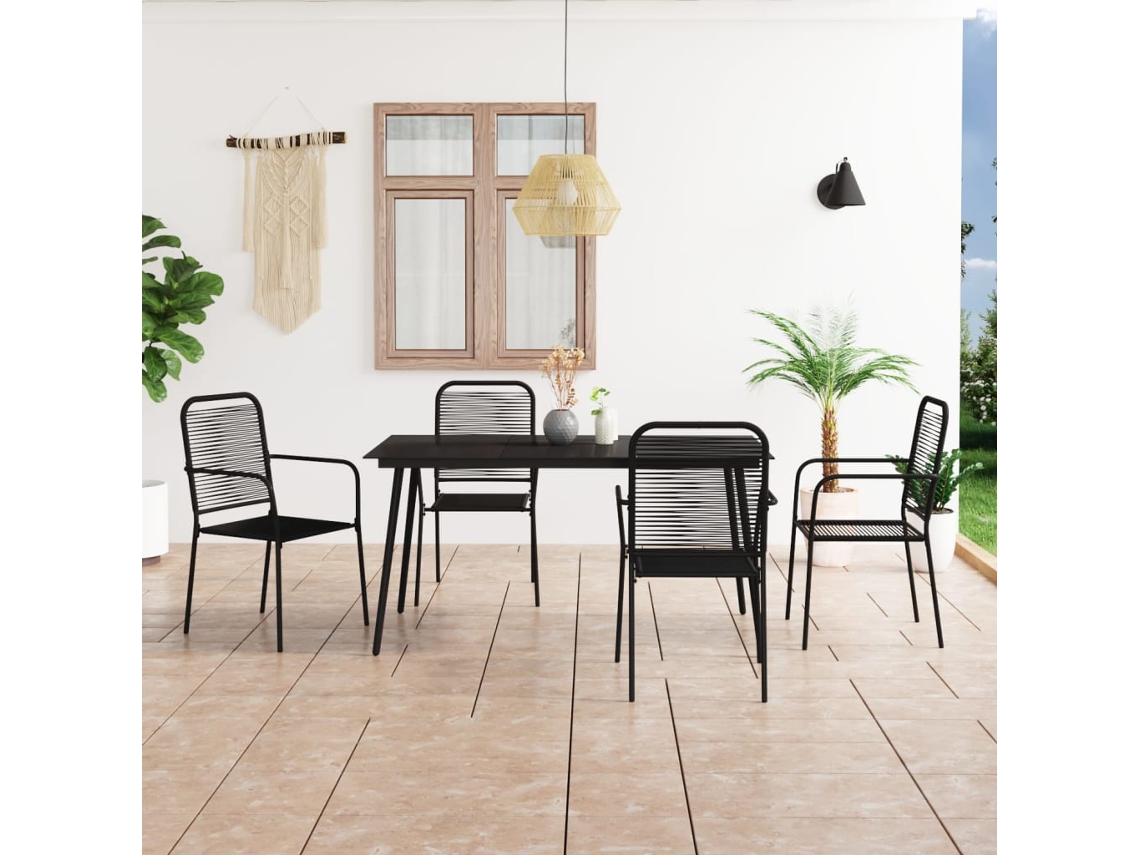 Juego de comedor de jardín de 5 piezas en cuerda de algodón y acero negro, Dkd Home Decor