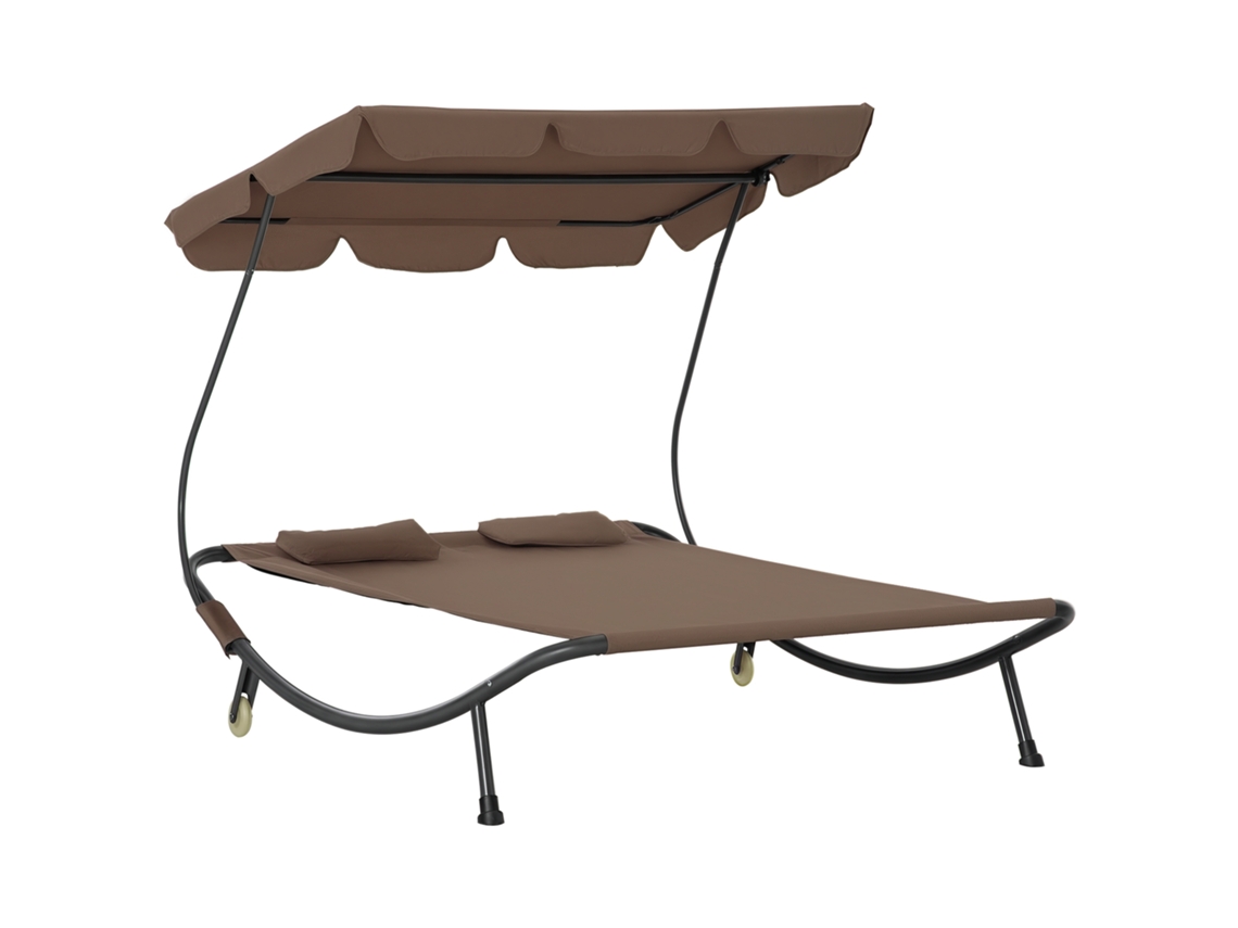 Tumbona Doble 2 Plazas, Toldo, 200x175x134cm, Marrón