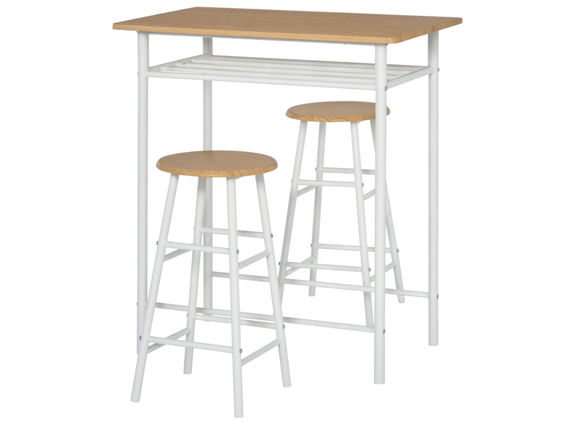 VPMKP - Juego de mesa de bar Homcom con 2 taburetes y estante, blanco