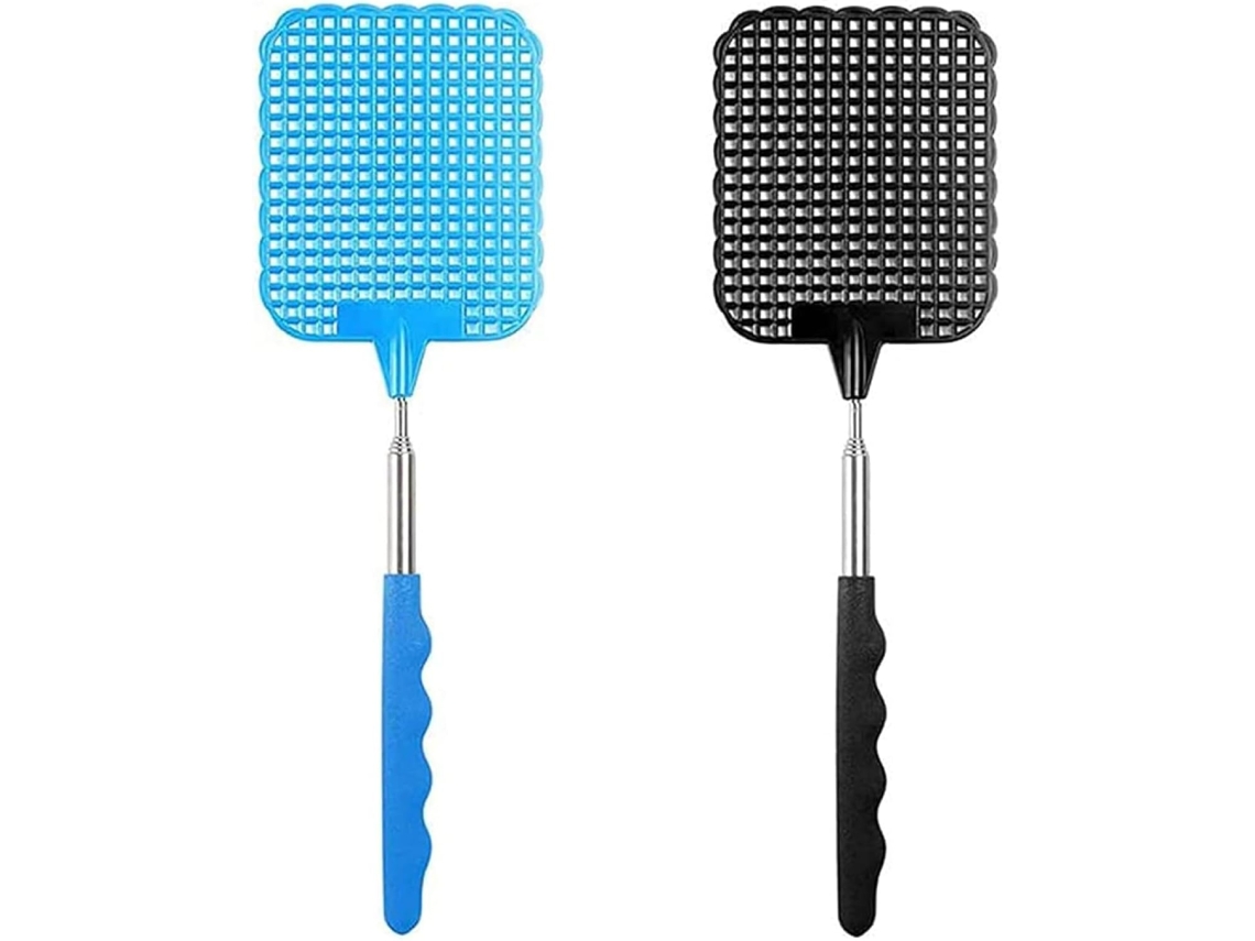 VVJIJILLY Tapete Para Moscas 2 Peças, Luta Antiparasitária Manual, Alça Telescópica Durável E Robusta Para Insetos Nocivos, Preto Azul
