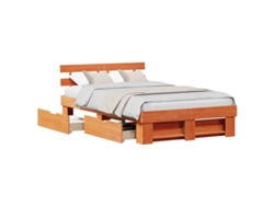 Cama De Matrimonio | Cama Para Adultos | Estructura De Cama Con Cabecera Marrón Cera 120 X 200 Cm