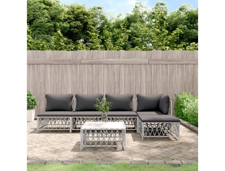 Conjunto 6 de muebles de jardín VIDAXL y cojines acero blanco