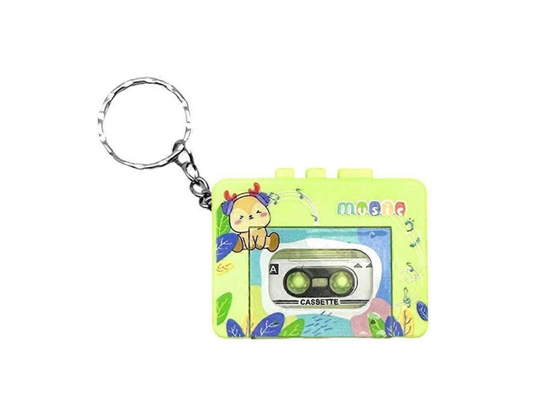 Mini Reproductor De Casetes Retro Con Diseño De Llavero, Color Verde De Dibujos Animados.