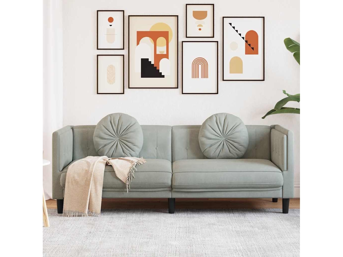 Sofá Con Cojines De 3 Plazas | Sofá De Salón | Sofá De Descanso Terciopelo Gris Claro