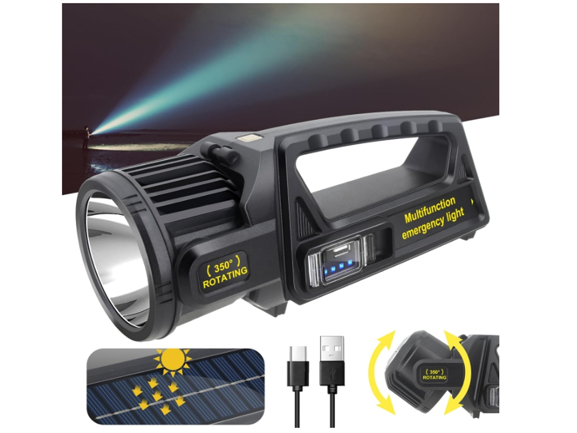 Linterna Led Recargable De 1000.000 Lúmenes, 9 Modos, Cabezal Giratorio De 350°, Resistente Al Agua Ipx6, Para Emergencias (negra)