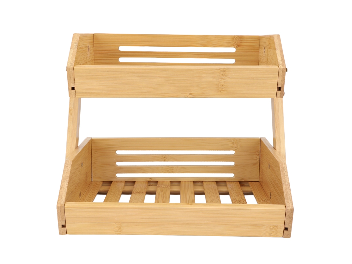 Cesta Grande De Bambú De 2 Niveles Para Frutas Y Verduras, Ideal Para Almacenar En La Cocina.