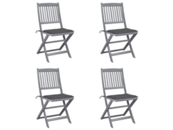 Sillas plegables de exterior de acacia maciza de 4 piezas con cojines DKD Home Decor