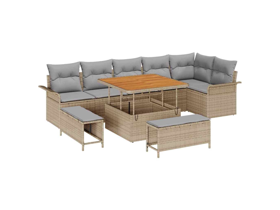 Maison Exclusive - Conjunto de sofás de jardín de 9 piezas en beige y gris claro