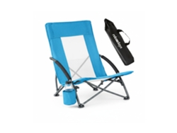 Cadeira De Praia Dobrável Relaxdays, Bolsa, Porta-copos, 135 Kg, Malha, Leve, Poliéster, Metal, Azul