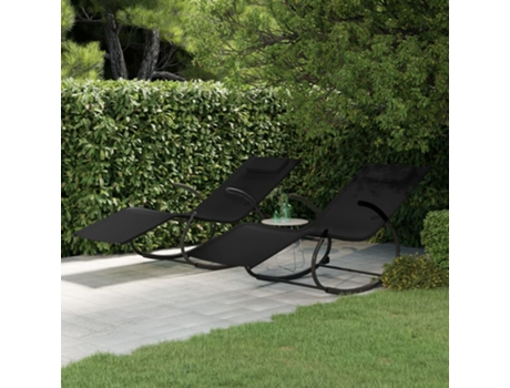 Conjunto 2 Tumbona VIDAXL Negro Tela (164x61x73 cm)