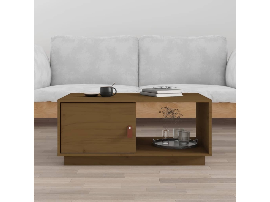 Mesa de Centro de Apoyo 80X50X35,5 Cm Madera Pino Maciza Marrón-Miel