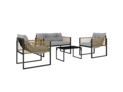 Conjunto de jardín de 4 piezas con sofá, sillones y mesa, fabricado en ratán sintético con cojines cómodos y resistente a los rayos UV.