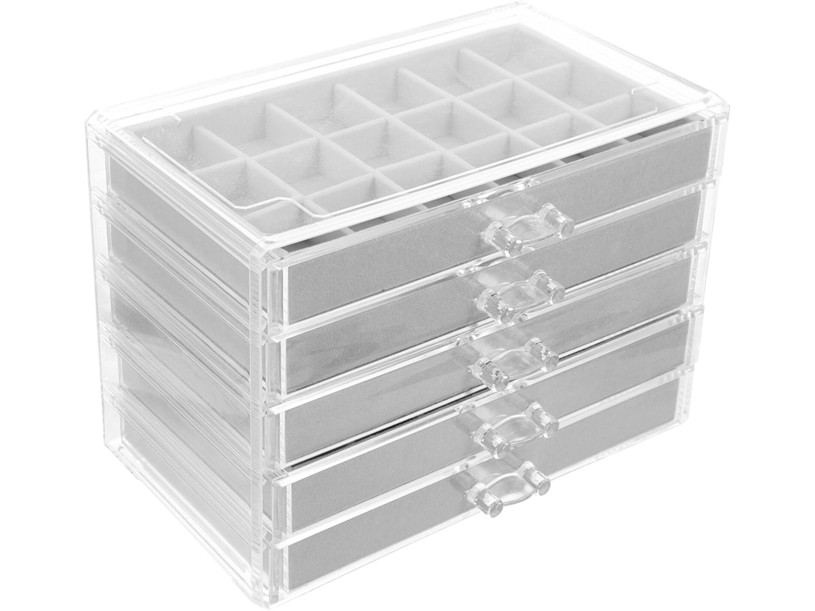 Vitrina De Cristal Acrílico De 90 Compartimentos Y 5 Niveles Para Colección De Joyas
