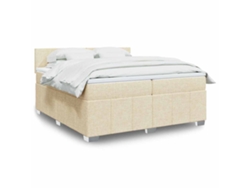Cama Box Spring Con Colchón Tela Color Crema 200x200 Cm