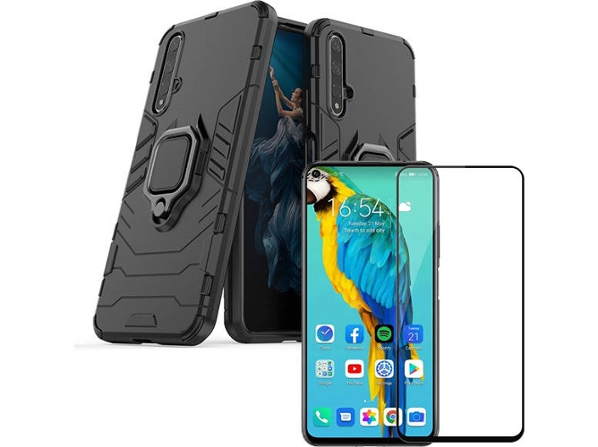 Kit Carcasa y Protector de Cristal 5D Honor 20 Pro Military Defender Negro