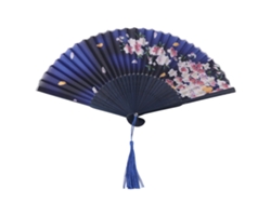 Abanico Plegable De Bambú Con Borla Para Mano Herramienta De Enfriamiento Para Días Calurosos Regalo Decoración Azul