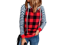 Kkpm-sudadera Con Capucha Para Mujer Casual A Cuadros Rayas Contraste Color Rojo Xl Lc2539409 Navidad