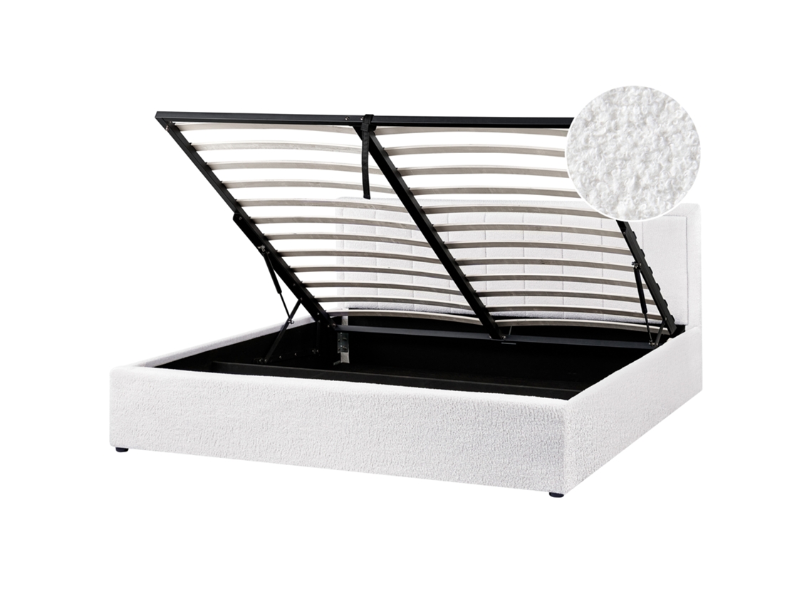 BELIANI Cama doble Montlaur de Bouclé Blanco 189x216x89