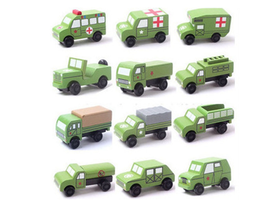 Juego De 12 Coches Miniatura De Madera - Juguete Educativo Para Niños