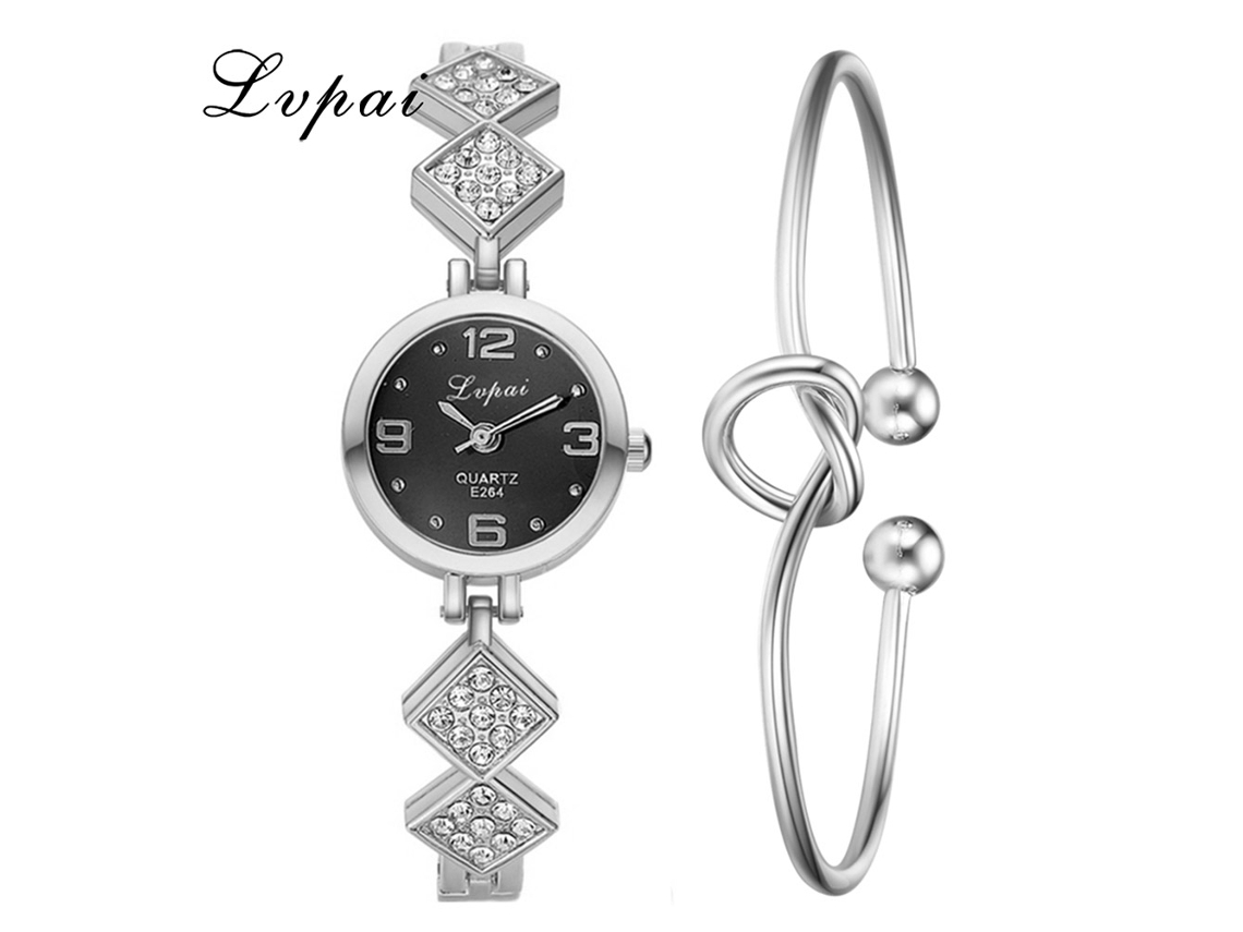 Reloj De Pulsera De Cuarzo Informal Para Mujer Con Brazalete De Diamantes De Imitación, Plateado Y Negro, Elegante.