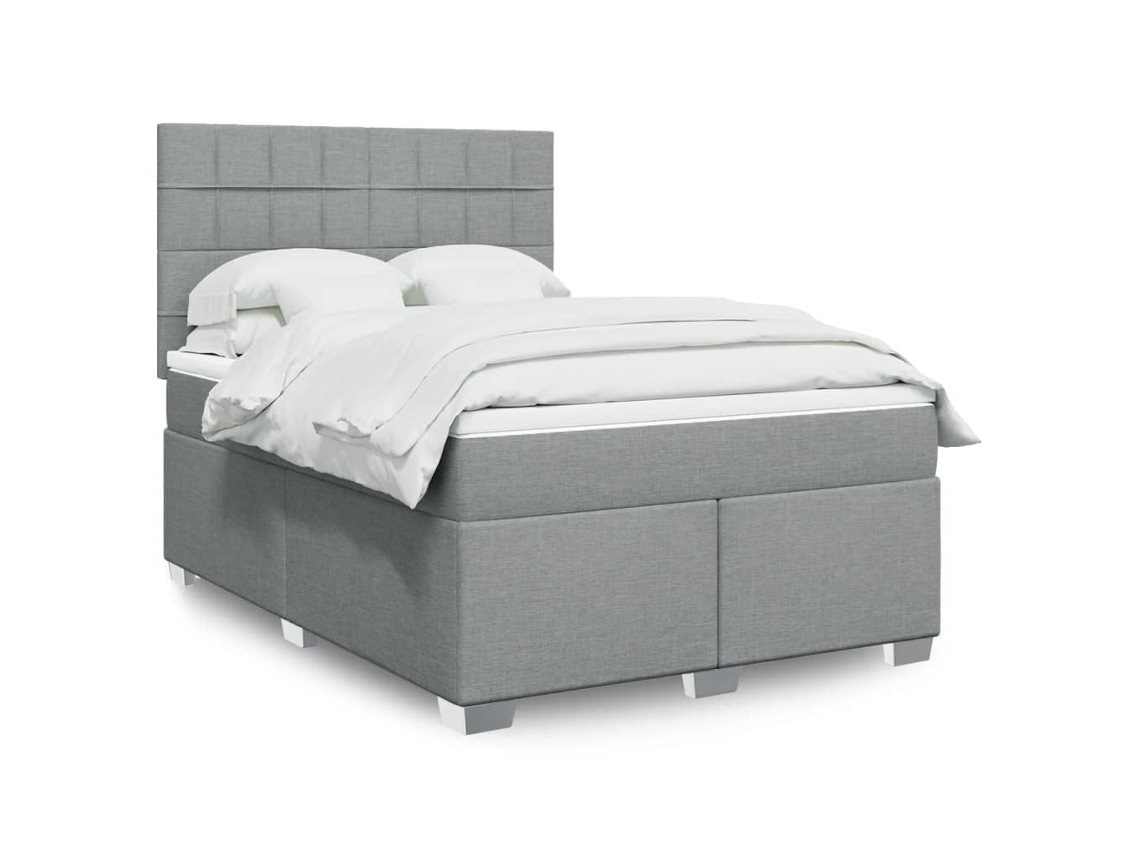 Cama Box Spring Con Colchón Tela Gris Claro 140x200 Cm