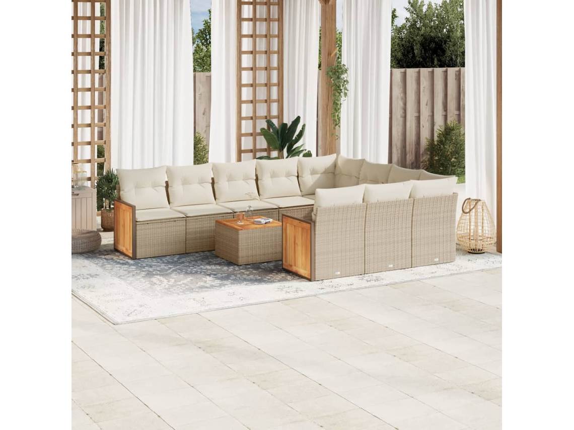 Conjunto de sofá de jardín de 11 piezas con cojines de mimbre beige DKD Home Decor