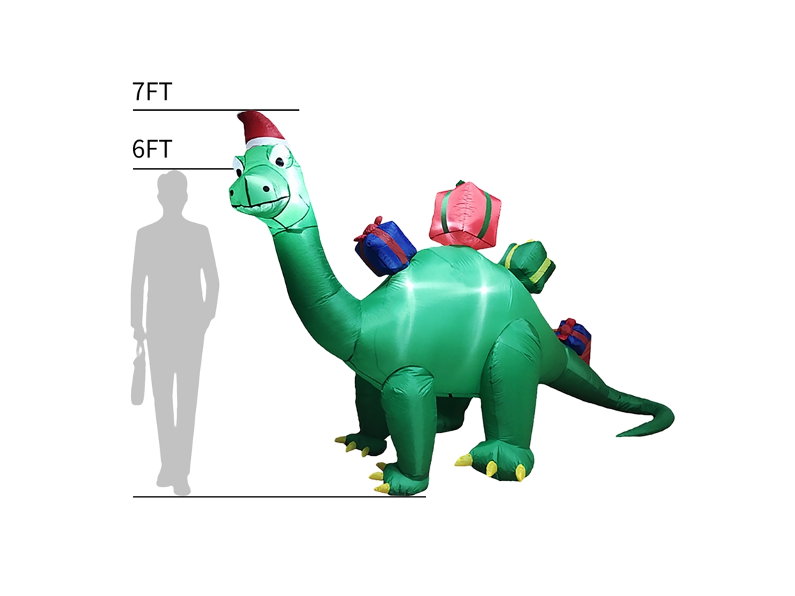 Dinosaurio inflable verde de 2,13 m con luces LED para jardín navideño