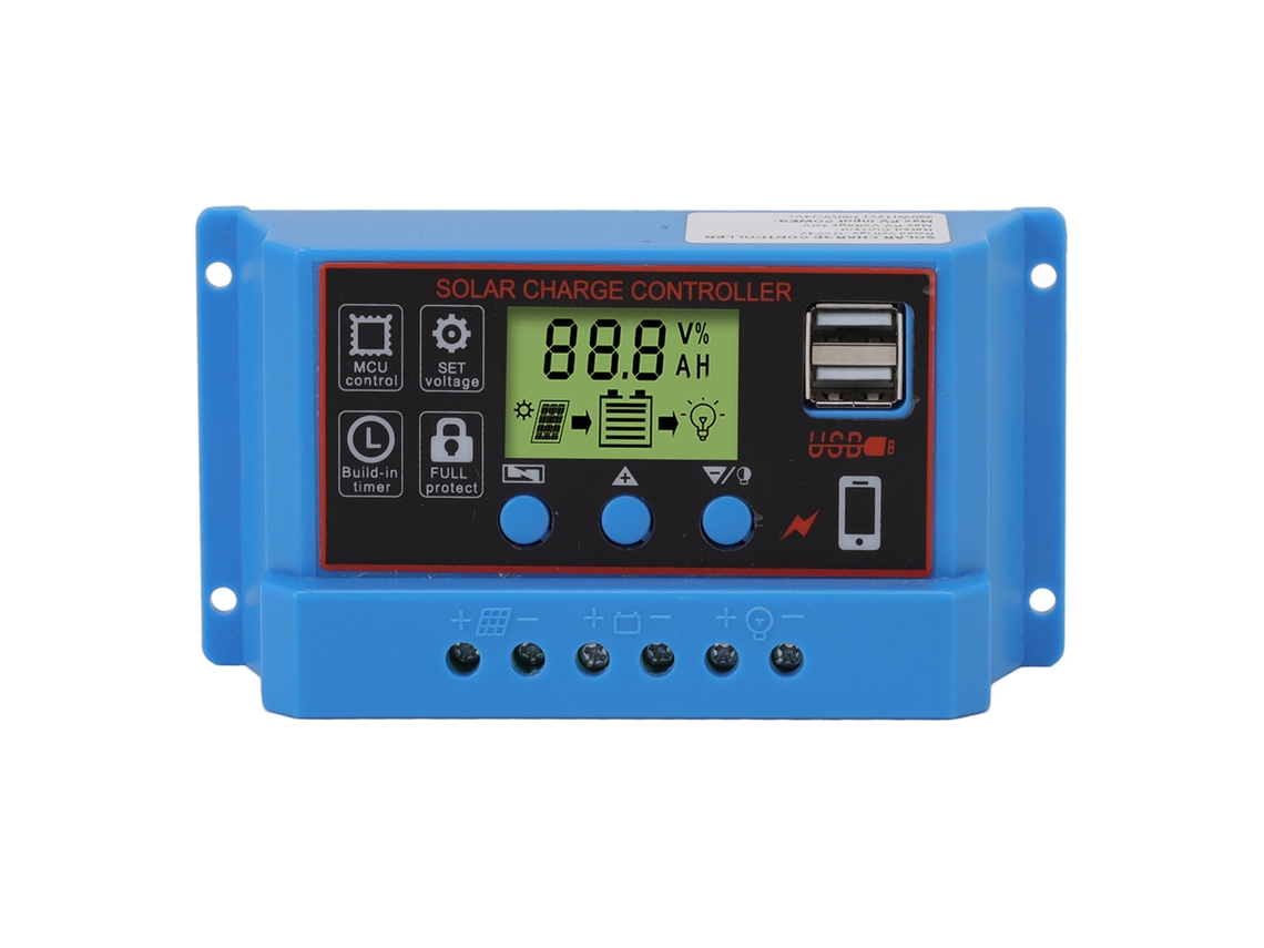 Controlador Solar De 12v/24v Y 10a Con Pantalla Lcd Para Paneles Solares Y Luces De Advertencia.