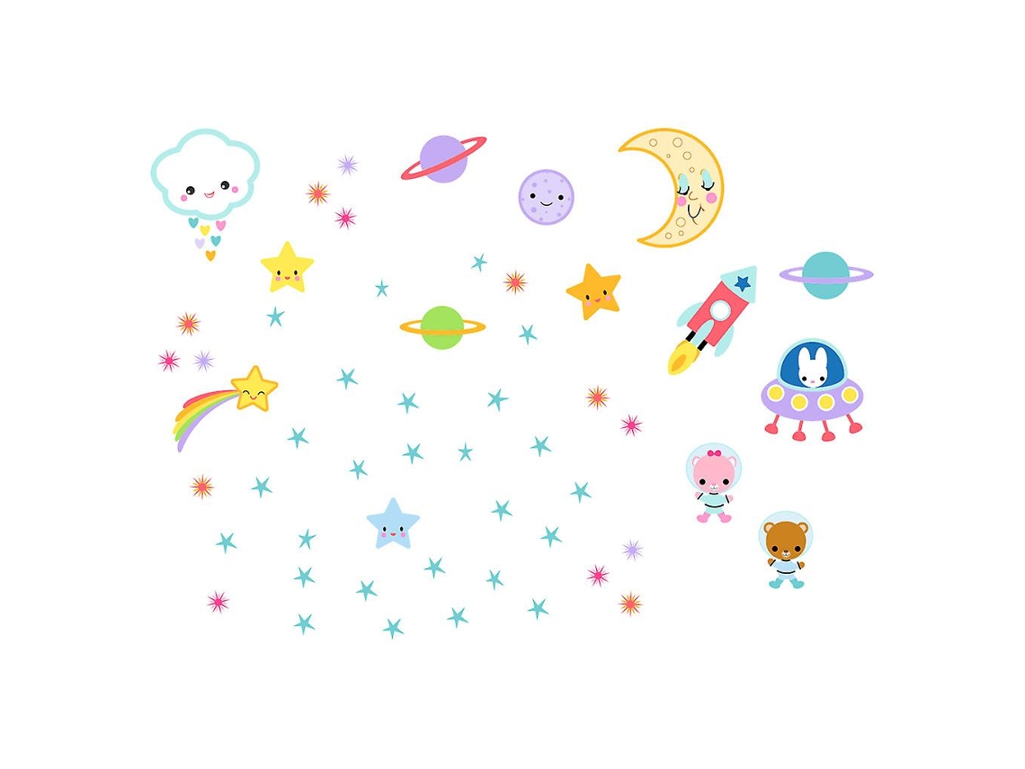 Omni-stickers De Pared Con Diseño De Planetas Nave Espacial Animales Luna Y Estrellas Para Dormitorio Sala De Juegos Oficina