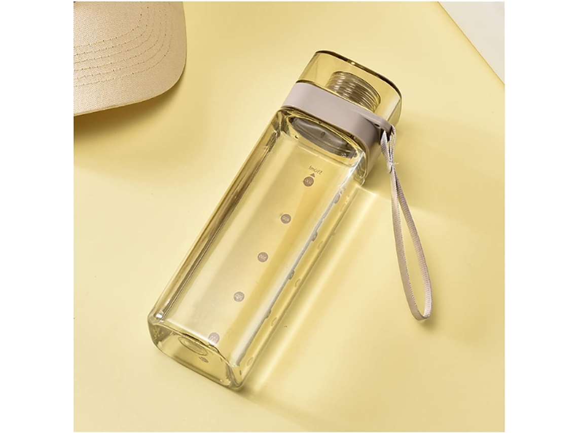 Botella de agua deportiva para fitness, botella de agua fría con marcas de tiempo, marrón, 400 ml.