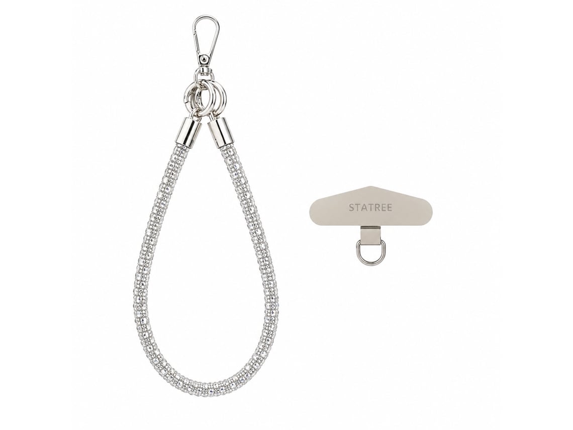 Cordão Para Telemóvell Com Cristais E Gancho Metálico Skyhe Szsjgs006 Prata