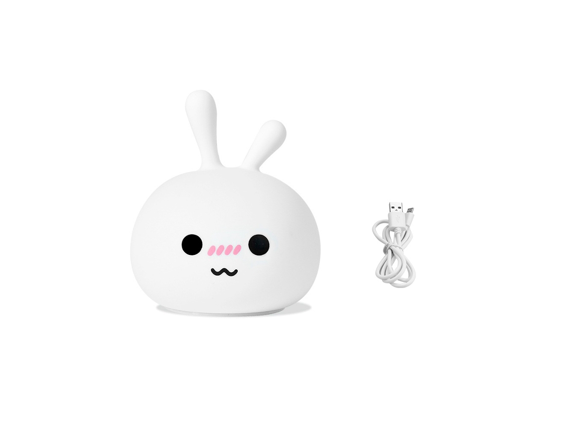 RNEMITERY Lámpara de Silicona LED Mini con Conejo Tierno Recargable, Luz con Cable USB y Ojos Grandes