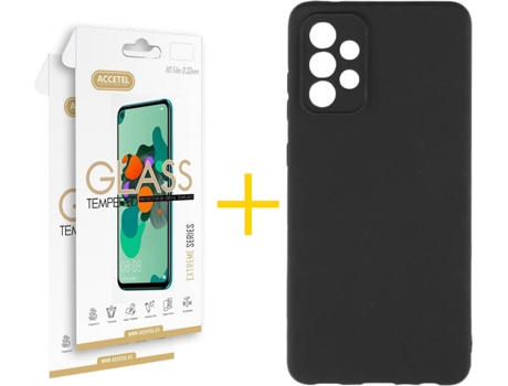 Carcasa y 2 Protectores de Pantalla de Vidrio Samsung A72 5G ACCETEL Silicona Líquida Negro