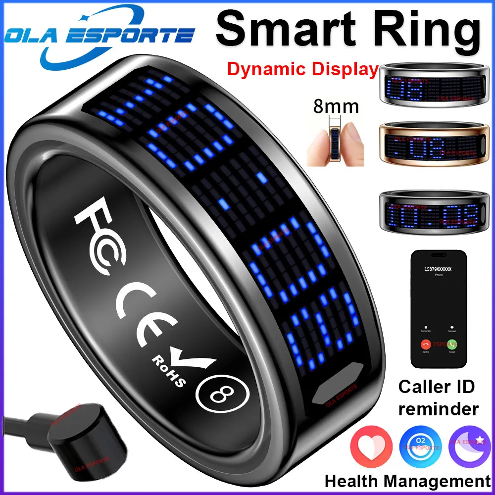 (negro, Cable De Carga, Talla 8) Anillo Inteligente, Pantalla Led, Monitorización De La Salud, Resistente Al Agua.