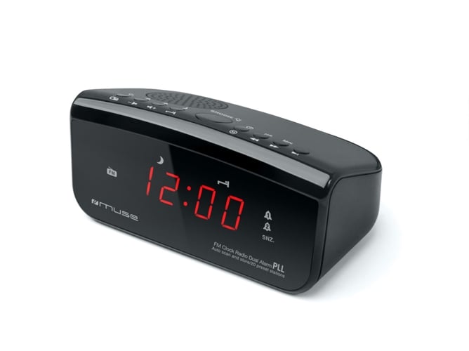 Radio Despertador MUSE 12CR (Negro - Digital - FM/MW - Corriente - Alarma Doble - Función Snooze)